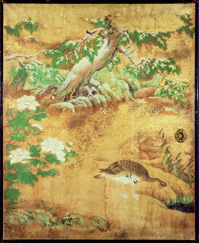 Birds and Flowers Sliding-Door Panel by Japanese School